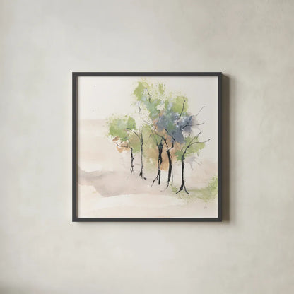 Tinted Treescape II by Chris Paschke. Shown in a sleek black glass frame for a contemporary gallery look. Available as an archival giclee rolled canvas, fine art paper, or poster print. SKU 89506a.