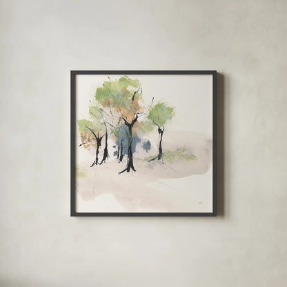 Tinted Treescape IV by Chris Paschke. Shown in a sleek black glass frame for a contemporary gallery look. Available as an archival giclee rolled canvas, fine art paper, or poster print. SKU 89508a.
