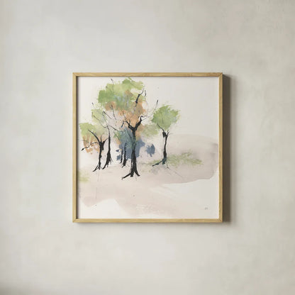 Tinted Treescape IV by Chris Paschke. Shown in a natural wood glass frame for a timeless modern aesthetic. Available as an archival giclee rolled canvas, fine art paper, or poster print. SKU 89508a.