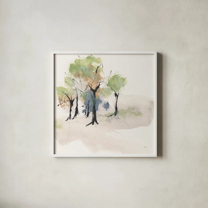 Tinted Treescape IV by Chris Paschke. Shown in a crisp white glass frame for a clean and minimalist style. Available as an archival giclee rolled canvas, fine art paper, or poster print. SKU 89508a.