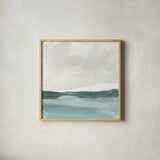 Tranquil Silver Sea I by Chris Paschke. Shown in a natural wood glass frame for a timeless modern aesthetic. Available as an archival giclee rolled canvas, fine art paper, or poster print. SKU 85288a.