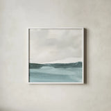 Tranquil Silver Sea I by Chris Paschke. Shown in a crisp white glass frame for a clean and minimalist style. Available as an archival giclee rolled canvas, fine art paper, or poster print. SKU 85288a.
