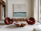 Tranquil Silver Sea II by Chris Paschke. Shown as extra-large giant wall art in a modern living room. Available as an archival giclee rolled canvas, fine art paper, or poster print. SKU 85289a.