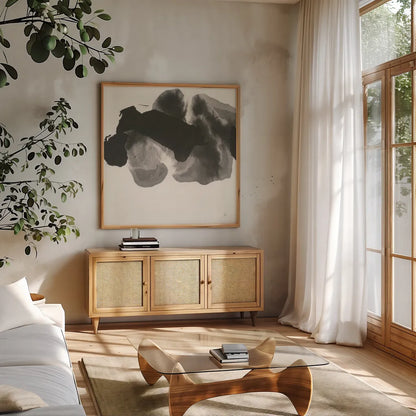 Transitions III by Chris Paschke. Shown in a natural wood frame in a cozy modern living room. Available as an archival giclee rolled canvas, fine art paper, or poster print. SKU 74739a.