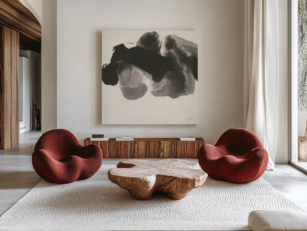 Transitions III by Chris Paschke. Shown as extra-large giant wall art in a modern living room. Available as an archival giclee rolled canvas, fine art paper, or poster print. SKU 74739a.