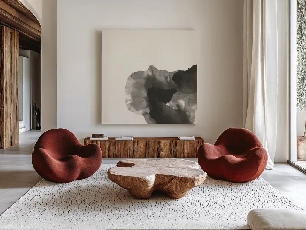 Transitions V by Chris Paschke. Shown as extra-large giant wall art in a modern living room. Available as an archival giclee rolled canvas, fine art paper, or poster print. SKU 74741a.