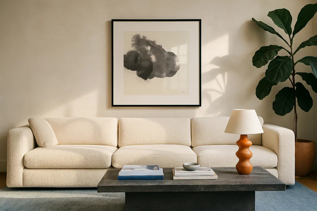 Transitions VI by Chris Paschke. Displayed in a glass frame with matte in a clean modern living room. Available as an archival giclee rolled canvas, fine art paper, or poster print. SKU 74742a.