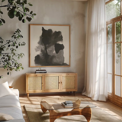 Transitions VII by Chris Paschke. Shown in a natural wood frame in a cozy modern living room. Available as an archival giclee rolled canvas, fine art paper, or poster print. SKU 74743a.