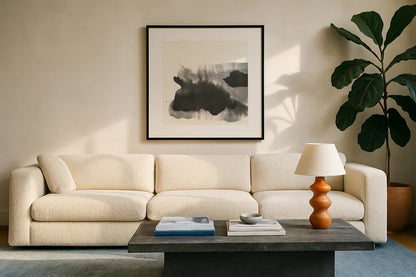 Transitions VIII by Chris Paschke. Displayed in a glass frame with matte in a clean modern living room. Available as an archival giclee rolled canvas, fine art paper, or poster print. SKU 74744a.