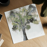 Treetops I Sage by Chris Paschke. Shown as a detailed flat fine art print, highlighting archival giclee quality. Available as an archival giclee rolled canvas, fine art paper, or poster print. SKU 88710a.