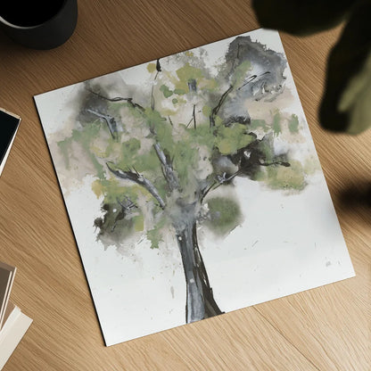 Treetops I Sage by Chris Paschke. Shown as a detailed flat fine art print, highlighting archival giclee quality. Available as an archival giclee rolled canvas, fine art paper, or poster print. SKU 88710a.