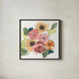 Trend Bouquet I by Chris Paschke. Shown in a sleek black glass frame for a contemporary gallery look. Available as an archival giclee rolled canvas, fine art paper, or poster print. SKU 91446a.