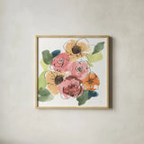 Trend Bouquet I by Chris Paschke. Shown in a natural wood glass frame for a timeless modern aesthetic. Available as an archival giclee rolled canvas, fine art paper, or poster print. SKU 91446a.