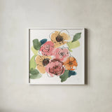 Trend Bouquet I by Chris Paschke. Shown in a crisp white glass frame for a clean and minimalist style. Available as an archival giclee rolled canvas, fine art paper, or poster print. SKU 91446a.