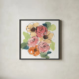 Trend Bouquet II by Chris Paschke. Shown in a sleek black glass frame for a contemporary gallery look. Available as an archival giclee rolled canvas, fine art paper, or poster print. SKU 91447a.