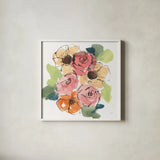 Trend Bouquet II by Chris Paschke. Shown in a crisp white glass frame for a clean and minimalist style. Available as an archival giclee rolled canvas, fine art paper, or poster print. SKU 91447a.