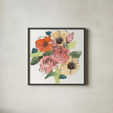 Trend Bouquet III by Chris Paschke. Shown in a sleek black glass frame for a contemporary gallery look. Available as an archival giclee rolled canvas, fine art paper, or poster print. SKU 91448a.