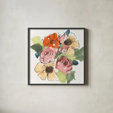 Trend Bouquet IV by Chris Paschke. Shown in a sleek black glass frame for a contemporary gallery look. Available as an archival giclee rolled canvas, fine art paper, or poster print. SKU 91449a.