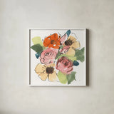 Trend Bouquet IV by Chris Paschke. Shown in a crisp white glass frame for a clean and minimalist style. Available as an archival giclee rolled canvas, fine art paper, or poster print. SKU 91449a.