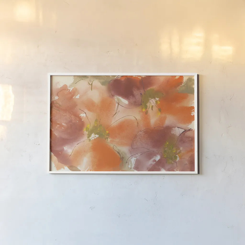 Tribal Lilies I by Chris Paschke. shown as a paper print in a white frame. Available as a archival giclee rolled canvas, fine art paper, or poster print. SKU 50269i.