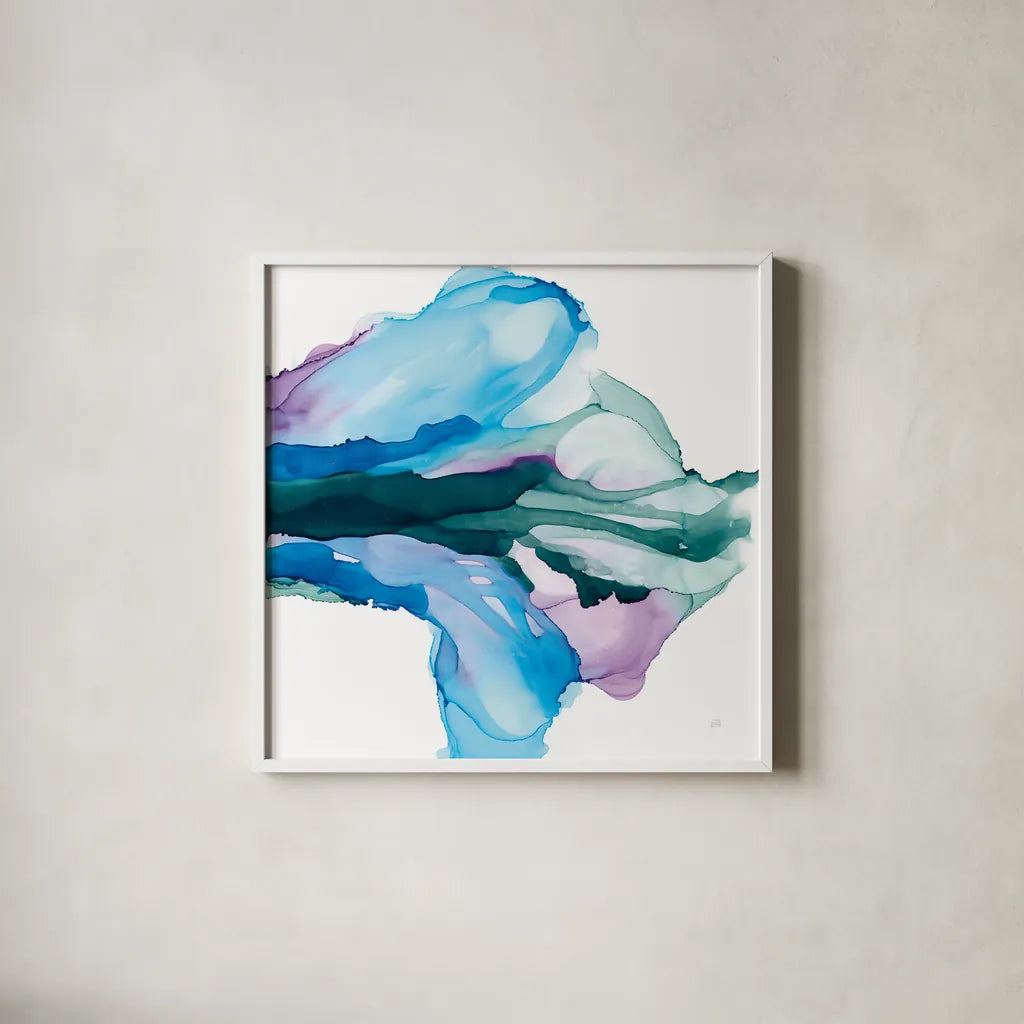 Tributary by Chris Paschke. Shown in a crisp white glass frame for a clean and minimalist style. Available as an archival giclee rolled canvas, fine art paper, or poster print. SKU 65435a.