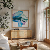 Tributary by Chris Paschke. Shown in a natural wood frame in a cozy modern living room. Available as an archival giclee rolled canvas, fine art paper, or poster print. SKU 65435a.