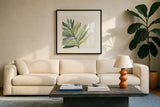 Tropical Palm III by Chris Paschke. Displayed in a glass frame with matte in a clean modern living room. Available as an archival giclee rolled canvas, fine art paper, or poster print. SKU 22675a.