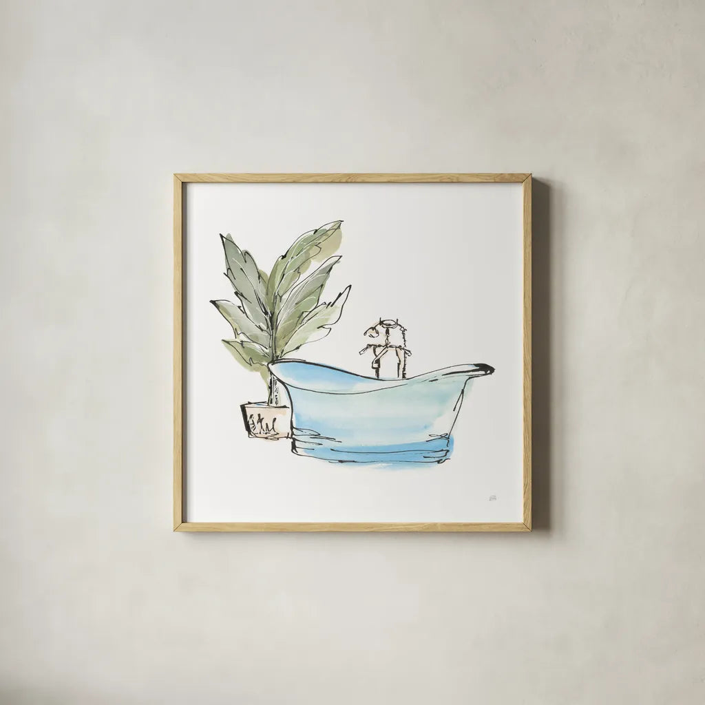 Tub II by Chris Paschke. Shown in a natural wood glass frame for a timeless modern aesthetic. Available as an archival giclee rolled canvas, fine art paper, or poster print. SKU 66227a.