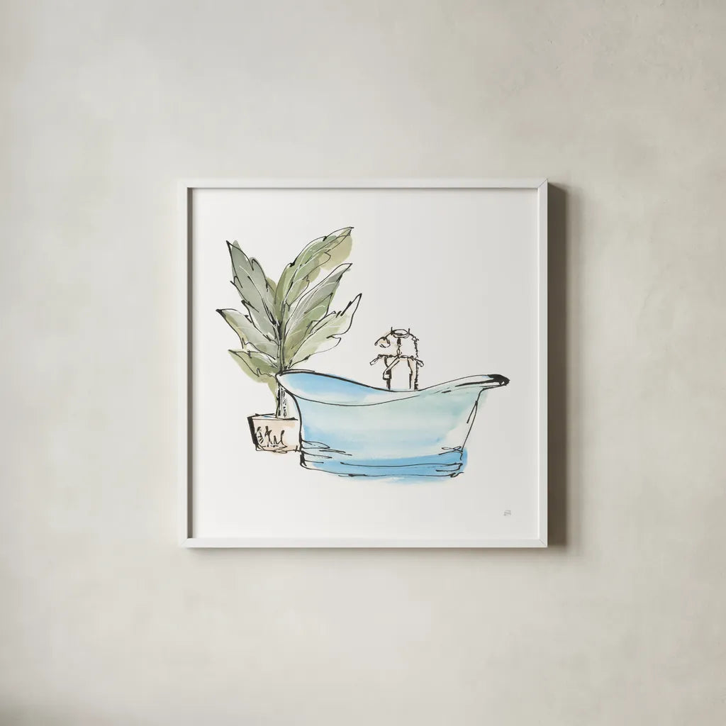 Tub II by Chris Paschke. Shown in a crisp white glass frame for a clean and minimalist style. Available as an archival giclee rolled canvas, fine art paper, or poster print. SKU 66227a.