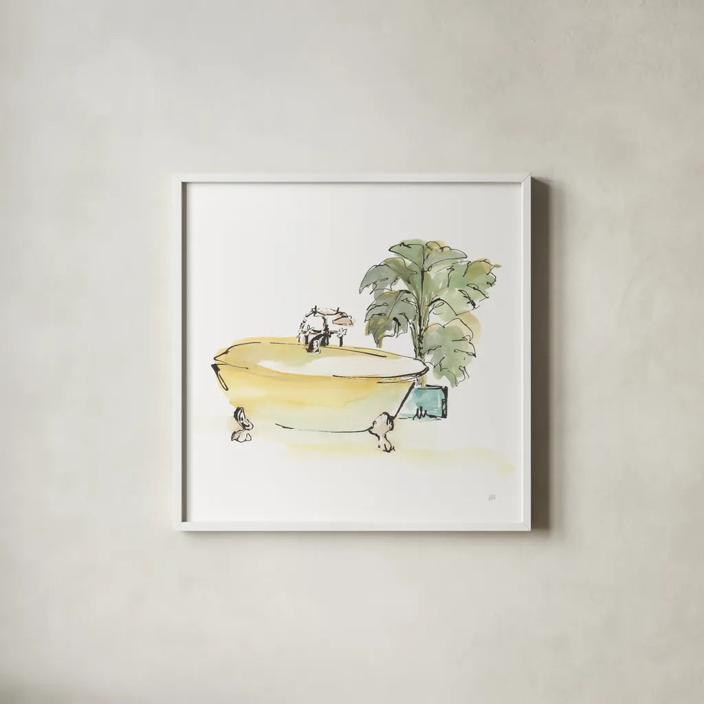 Tub III by Chris Paschke. Shown in a crisp white glass frame for a clean and minimalist style. Available as an archival giclee rolled canvas, fine art paper, or poster print. SKU 66228a.