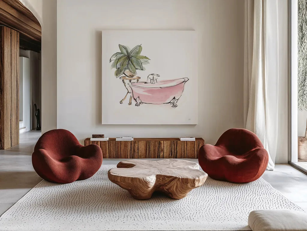 Tub IX by Chris Paschke. Shown as extra-large giant wall art in a modern living room. Available as an archival giclee rolled canvas, fine art paper, or poster print. SKU 66234a.