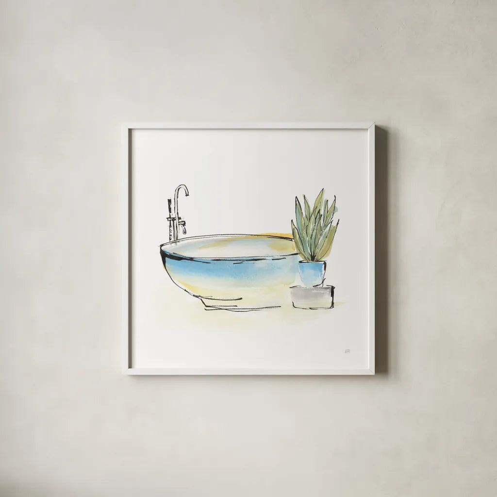 Tub VII by Chris Paschke. Shown in a crisp white glass frame for a clean and minimalist style. Available as an archival giclee rolled canvas, fine art paper, or poster print. SKU 66232a.