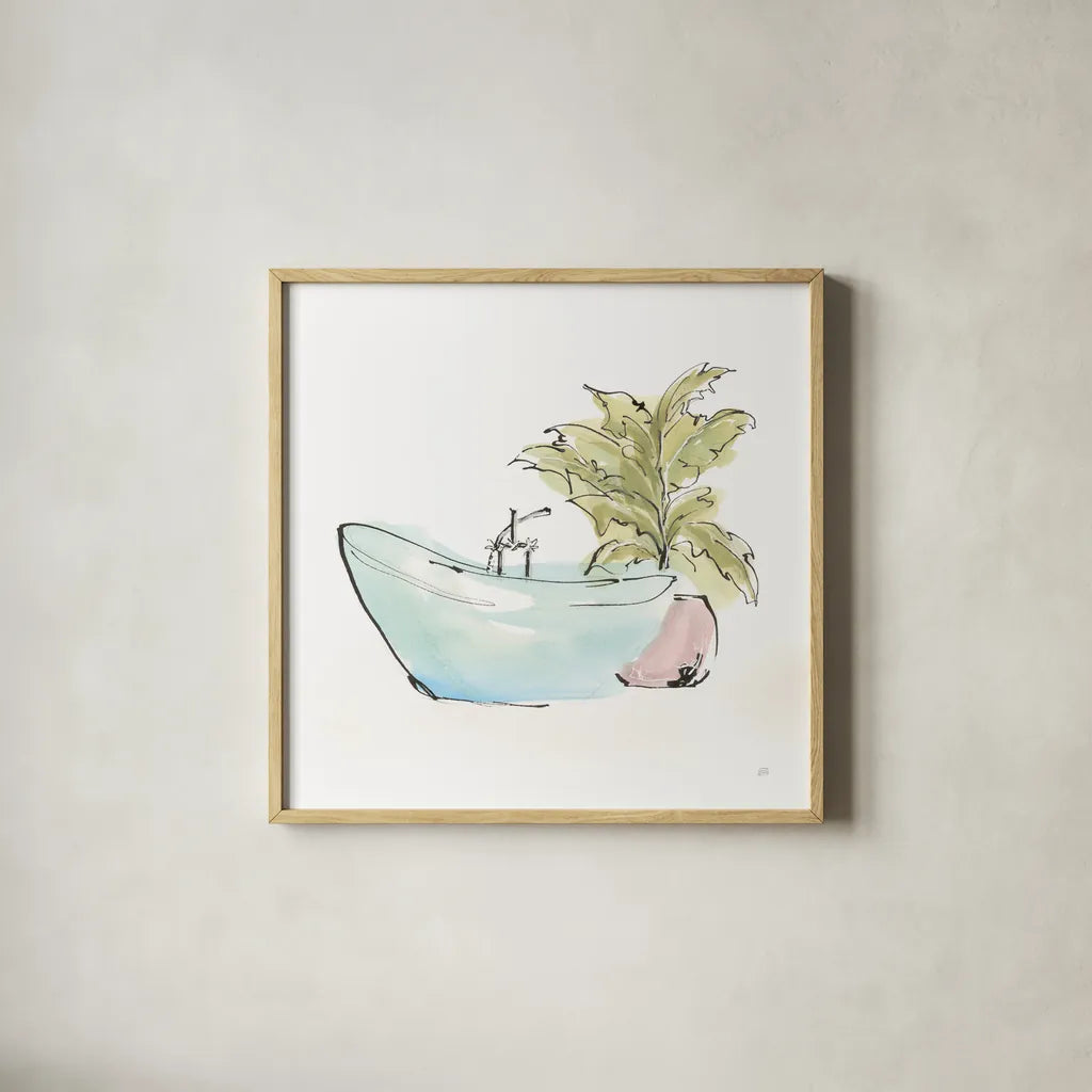 Tub VIII by Chris Paschke. Shown in a natural wood glass frame for a timeless modern aesthetic. Available as an archival giclee rolled canvas, fine art paper, or poster print. SKU 66233a.