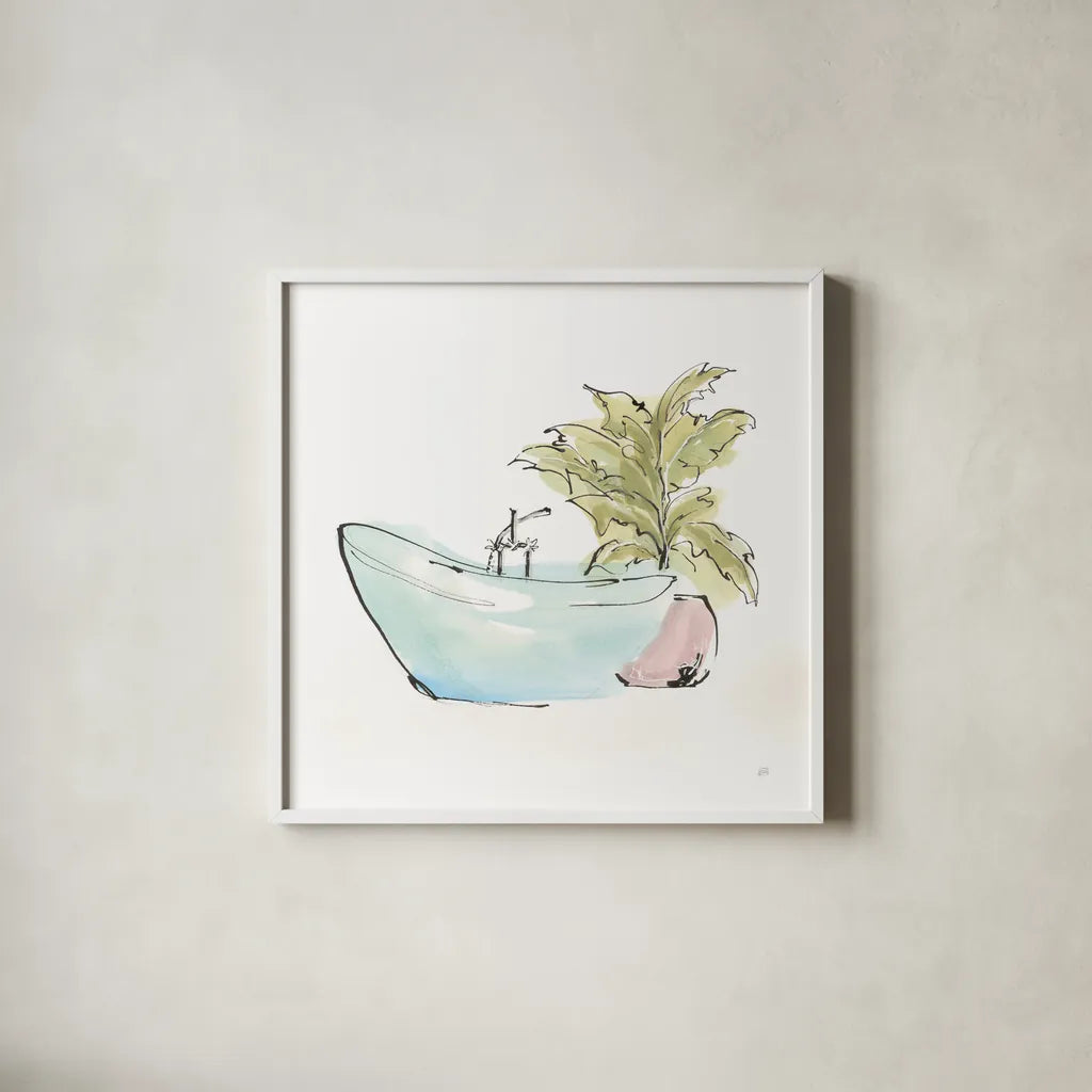Tub VIII by Chris Paschke. Shown in a crisp white glass frame for a clean and minimalist style. Available as an archival giclee rolled canvas, fine art paper, or poster print. SKU 66233a.