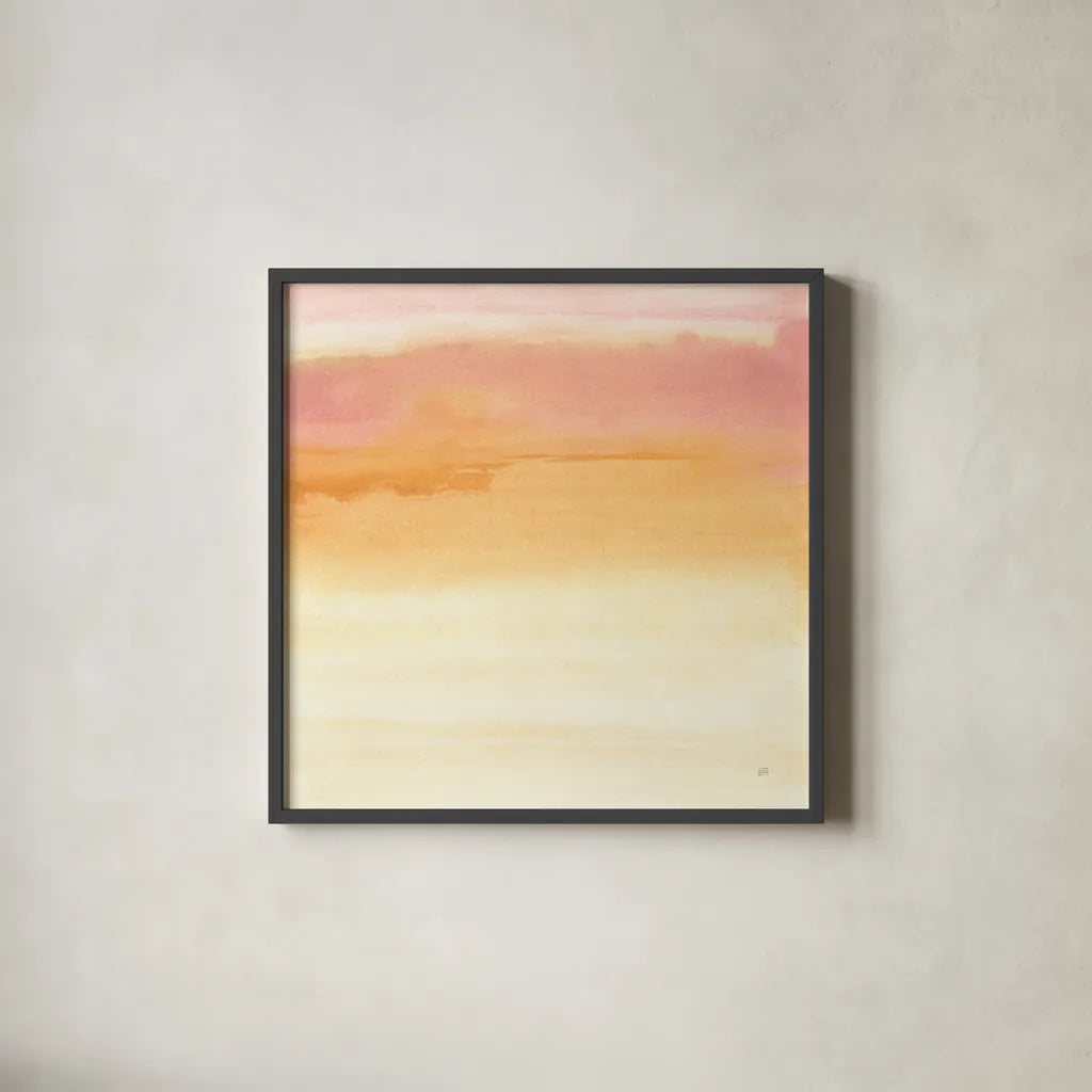 Turmeric and Sand I by Chris Paschke. Shown in a sleek black glass frame for a contemporary gallery look. Available as an archival giclee rolled canvas, fine art paper, or poster print. SKU 68153a.