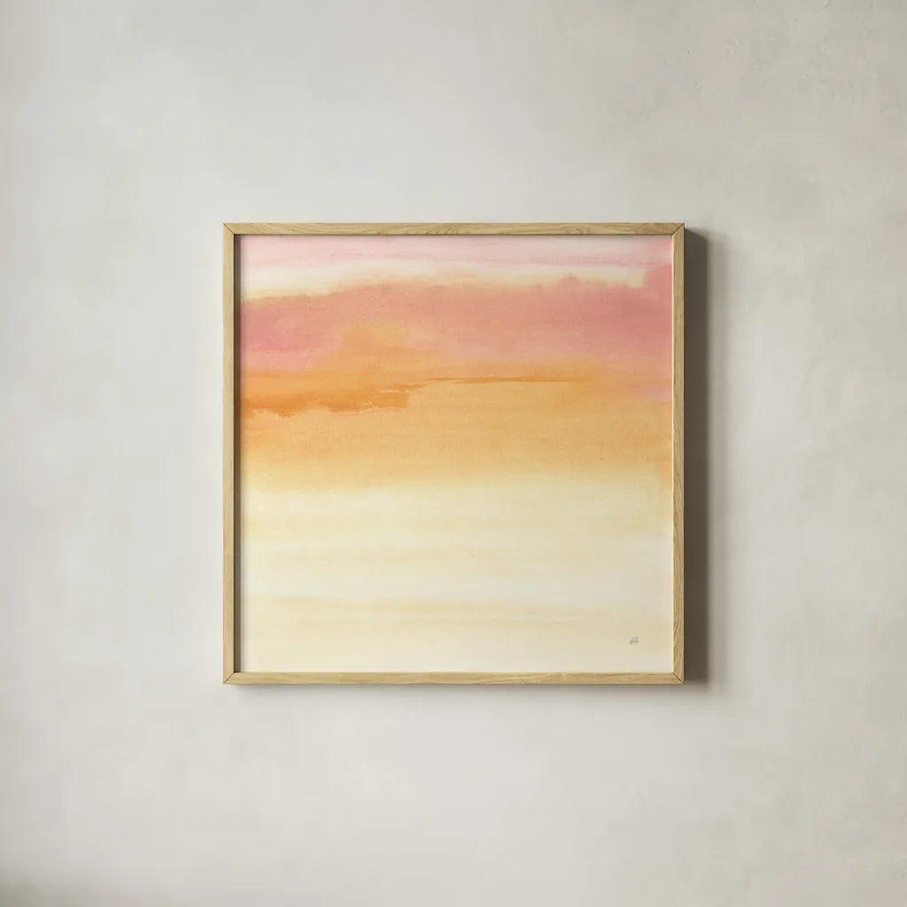 Turmeric and Sand I by Chris Paschke. Shown in a natural wood glass frame for a timeless modern aesthetic. Available as an archival giclee rolled canvas, fine art paper, or poster print. SKU 68153a.