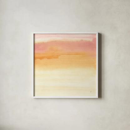 Turmeric and Sand I by Chris Paschke. Shown in a crisp white glass frame for a clean and minimalist style. Available as an archival giclee rolled canvas, fine art paper, or poster print. SKU 68153a.