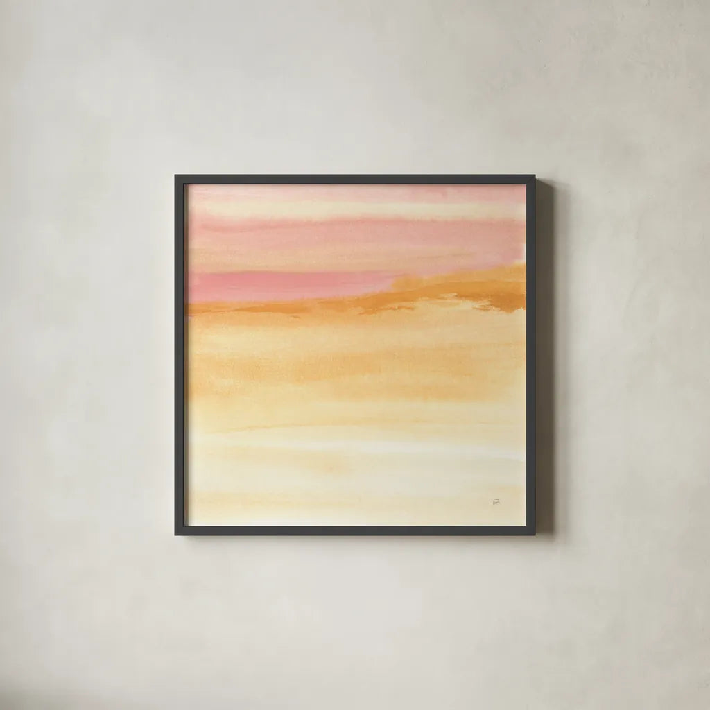 Turmeric and Sand II by Chris Paschke. Shown in a sleek black glass frame for a contemporary gallery look. Available as an archival giclee rolled canvas, fine art paper, or poster print. SKU 68154a.