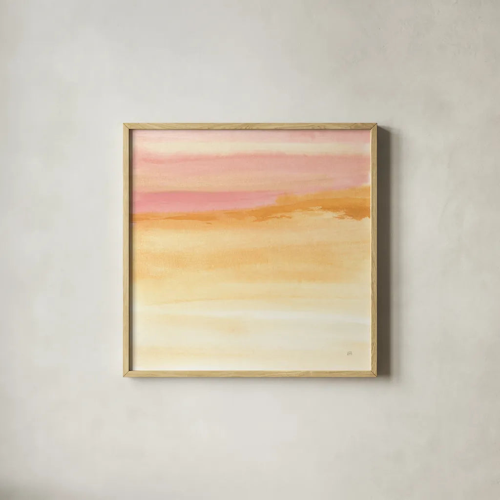 Turmeric and Sand II by Chris Paschke. Shown in a natural wood glass frame for a timeless modern aesthetic. Available as an archival giclee rolled canvas, fine art paper, or poster print. SKU 68154a.