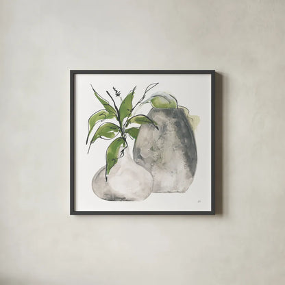 Two Vases I by Chris Paschke. Shown in a sleek black glass frame for a contemporary gallery look. Available as an archival giclee rolled canvas, fine art paper, or poster print. SKU 75141a.