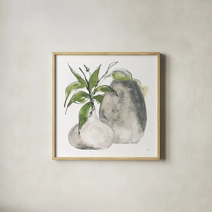 Two Vases I by Chris Paschke. Shown in a natural wood glass frame for a timeless modern aesthetic. Available as an archival giclee rolled canvas, fine art paper, or poster print. SKU 75141a.