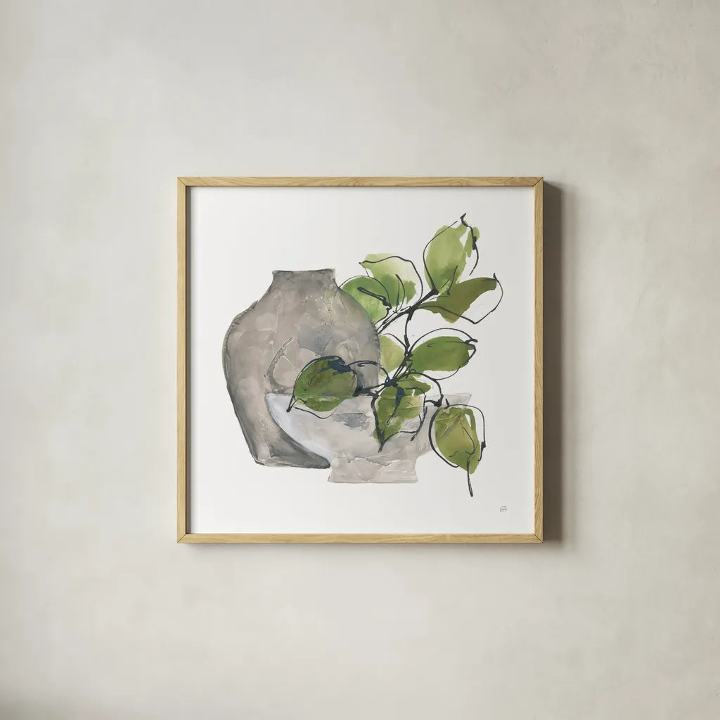 Two Vases II by Chris Paschke. Shown in a natural wood glass frame for a timeless modern aesthetic. Available as an archival giclee rolled canvas, fine art paper, or poster print. SKU 75142a.