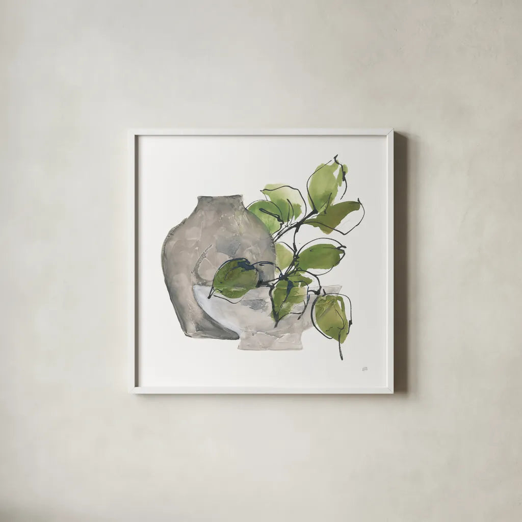 Two Vases II by Chris Paschke. Shown in a crisp white glass frame for a clean and minimalist style. Available as an archival giclee rolled canvas, fine art paper, or poster print. SKU 75142a.