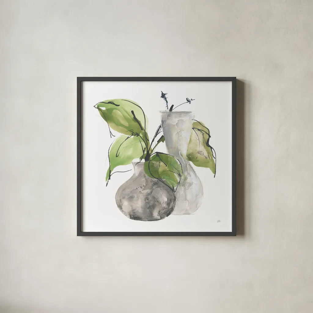 Two Vases III by Chris Paschke. Shown in a sleek black glass frame for a contemporary gallery look. Available as an archival giclee rolled canvas, fine art paper, or poster print. SKU 75143a.
