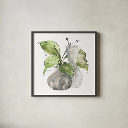 Two Vases III by Chris Paschke. Shown in a sleek black glass frame for a contemporary gallery look. Available as an archival giclee rolled canvas, fine art paper, or poster print. SKU 75143a.