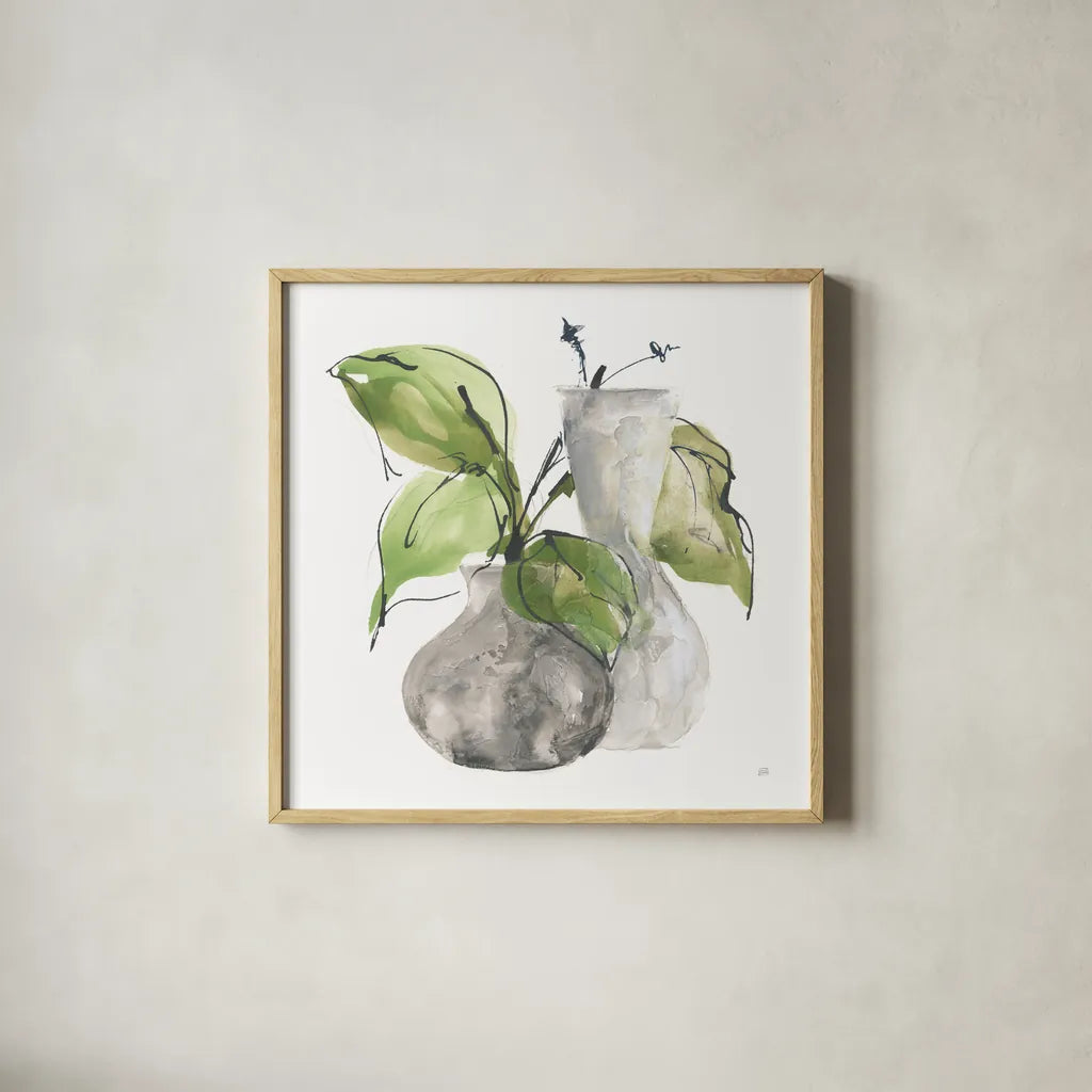 Two Vases III by Chris Paschke. Shown in a natural wood glass frame for a timeless modern aesthetic. Available as an archival giclee rolled canvas, fine art paper, or poster print. SKU 75143a.