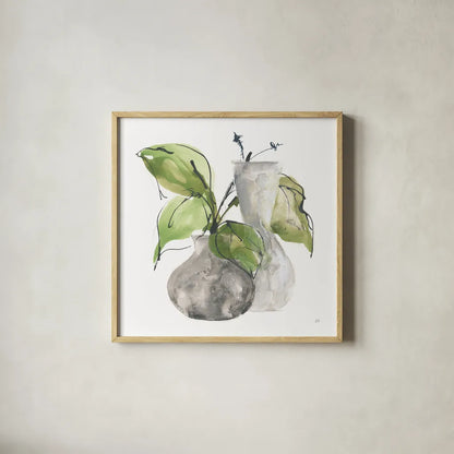 Two Vases III by Chris Paschke. Shown in a natural wood glass frame for a timeless modern aesthetic. Available as an archival giclee rolled canvas, fine art paper, or poster print. SKU 75143a.
