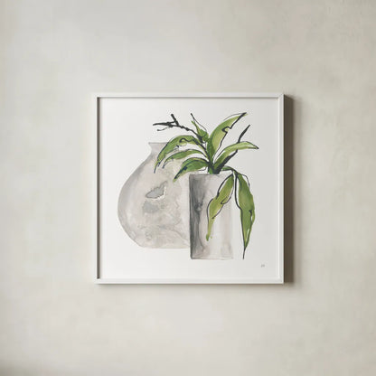 Two Vases IV by Chris Paschke. Shown in a crisp white glass frame for a clean and minimalist style. Available as an archival giclee rolled canvas, fine art paper, or poster print. SKU 75144a.