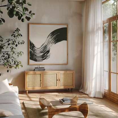 Unparalleled II by Chris Paschke. Shown in a natural wood frame in a cozy modern living room. Available as an archival giclee rolled canvas, fine art paper, or poster print. SKU 79940a.