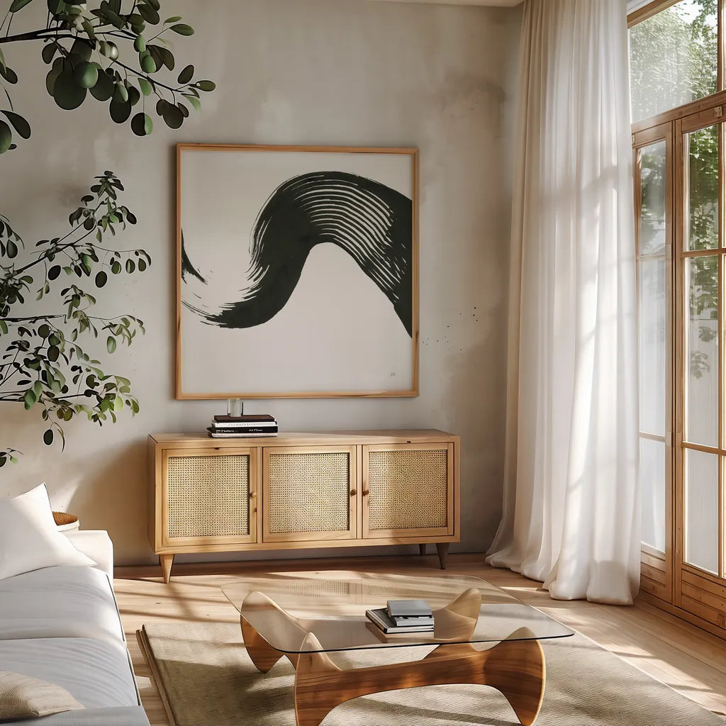 Unparalleled III by Chris Paschke. Shown in a natural wood frame in a cozy modern living room. Available as an archival giclee rolled canvas, fine art paper, or poster print. SKU 79941a.